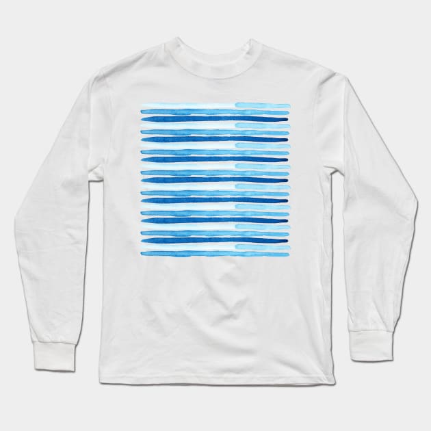 Abstract Blue Watercolor Stripes Long Sleeve T-Shirt by LThomasDesigns